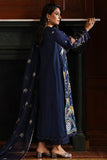 Cross Stitch Satin De Luxe Embroidered Satin Unstitched 3Pc Suit D-08 Celestial Navy