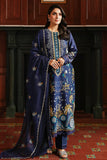 Cross Stitch Satin De Luxe Embroidered Satin Unstitched 3Pc Suit D-08 Celestial Navy