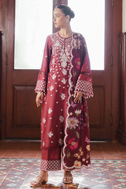 Cross Stitch Satin De Luxe Embroidered Satin Unstitched 3Pc Suit D-11 Deep Berry