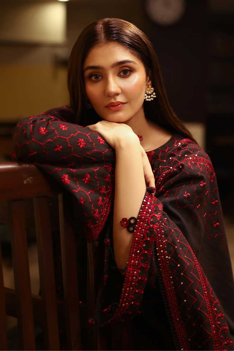 Cross Stitch Embroidered Khaddar Unstitched 3Pc Suit D-04 Garnet Grace
