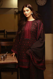 Cross Stitch Embroidered Khaddar Unstitched 3Pc Suit D-04 Garnet Grace