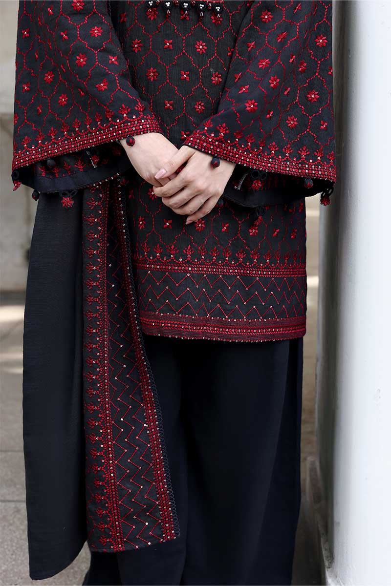 Cross Stitch Embroidered Khaddar Unstitched 3Pc Suit D-04 Garnet Grace