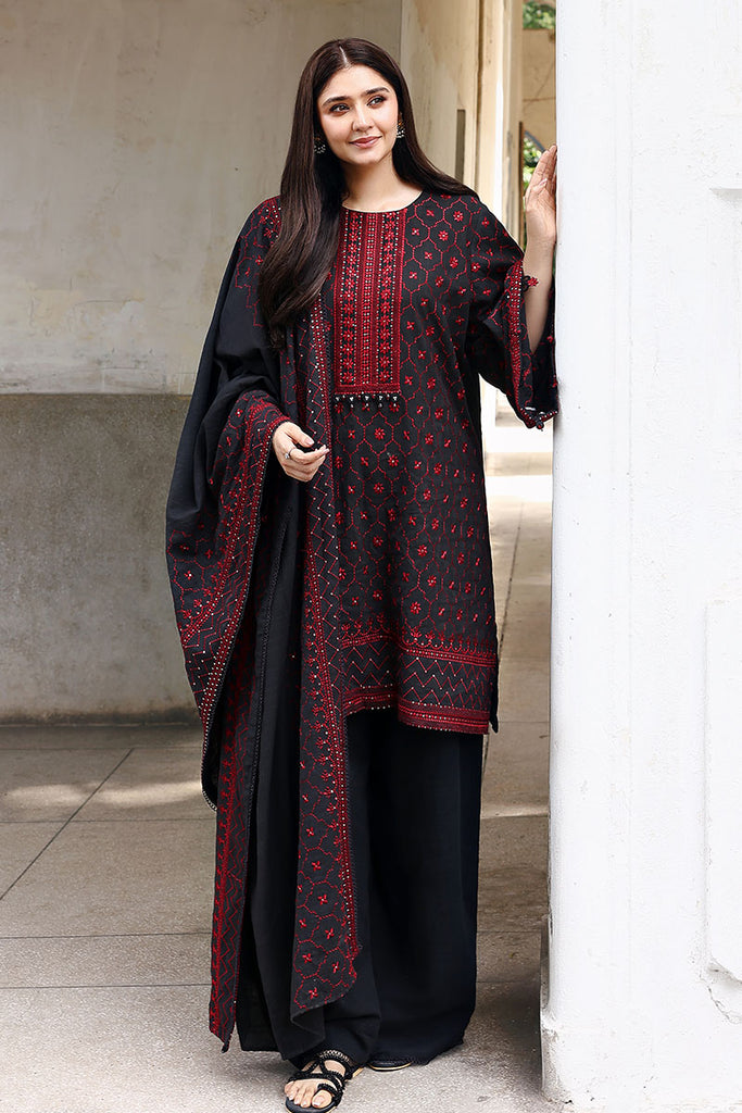 Cross Stitch Embroidered Khaddar Unstitched 3Pc Suit D-04 Garnet Grace