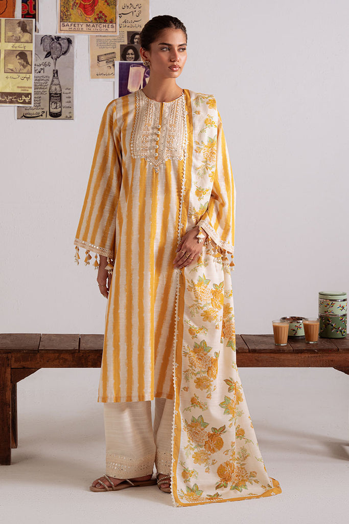 Cross Stitch Embroidered Khaddar Unstitched 3Pc Suit D-17 Ochre Bliss