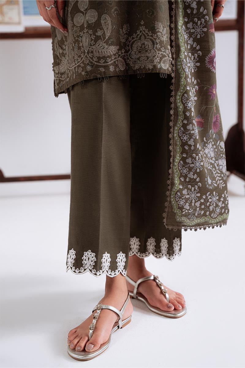 Cross Stitch Embroidered Khaddar Unstitched 3Pc Suit D-20 Olive Charm