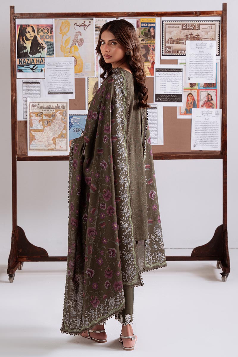 Cross Stitch Embroidered Khaddar Unstitched 3Pc Suit D-20 Olive Charm