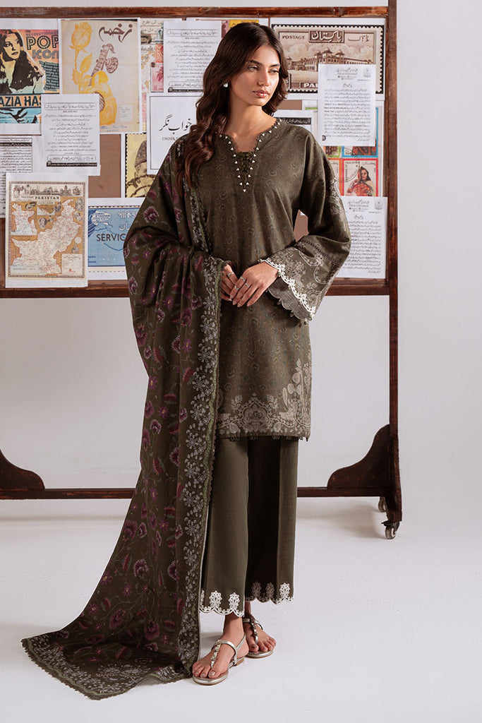Cross Stitch Embroidered Khaddar Unstitched 3Pc Suit D-20 Olive Charm