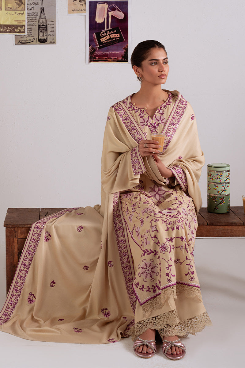 Cross Stitch Embroidered Linen Unstitched 3Pc Suit D-15 Fawn Radiance