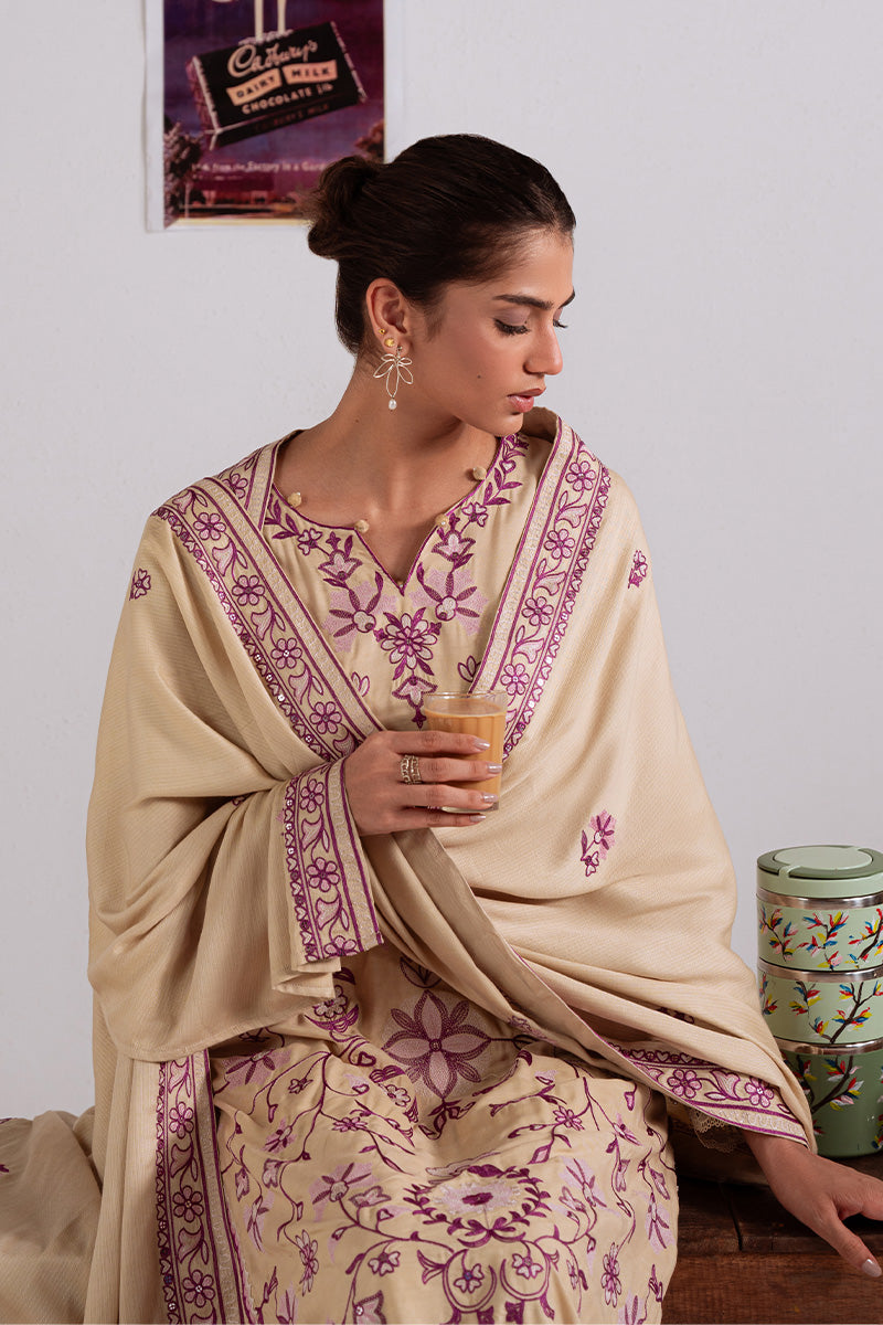 Cross Stitch Embroidered Linen Unstitched 3Pc Suit D-15 Fawn Radiance