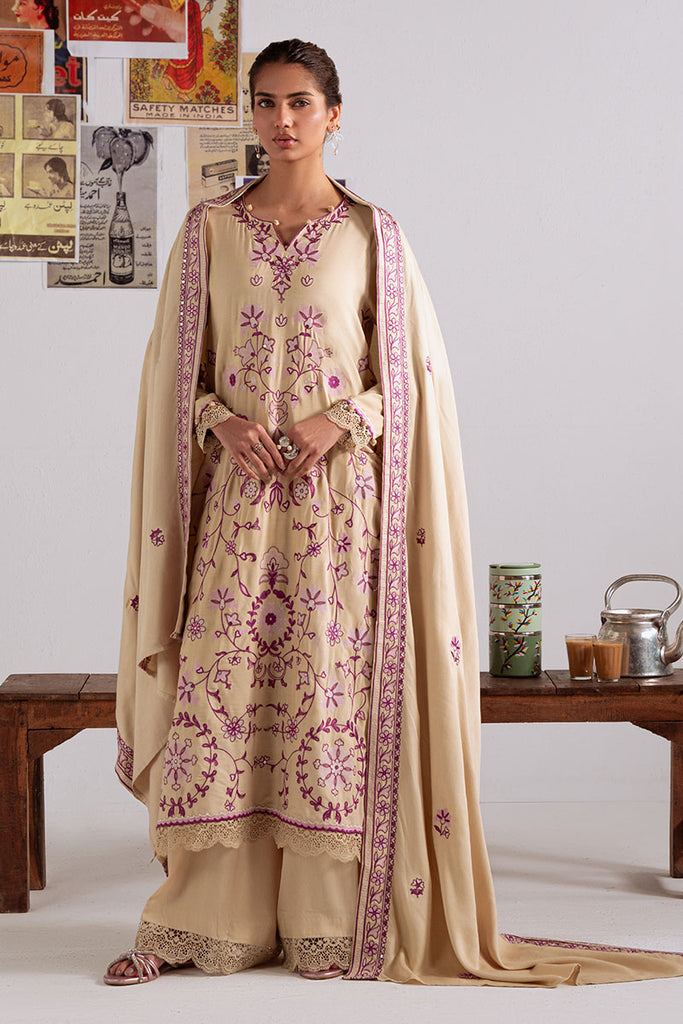 Cross Stitch Embroidered Linen Unstitched 3Pc Suit D-15 Fawn Radiance