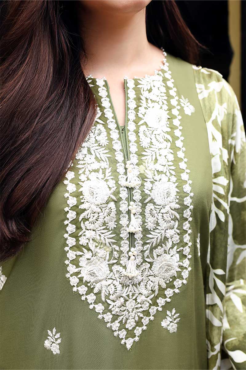 Cross Stitch Embroidered Linen Unstitched 3Pc Suit D-03 Moss Reverie