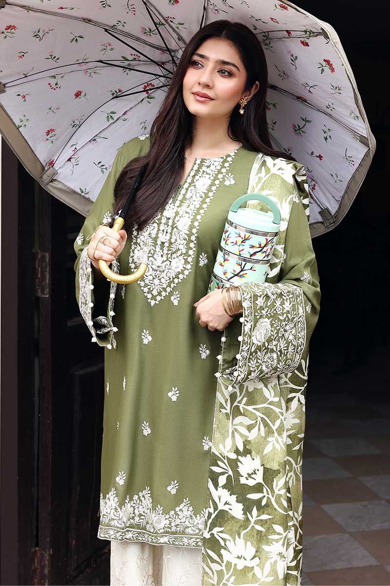 Cross Stitch Embroidered Linen Unstitched 3Pc Suit D-03 Moss Reverie