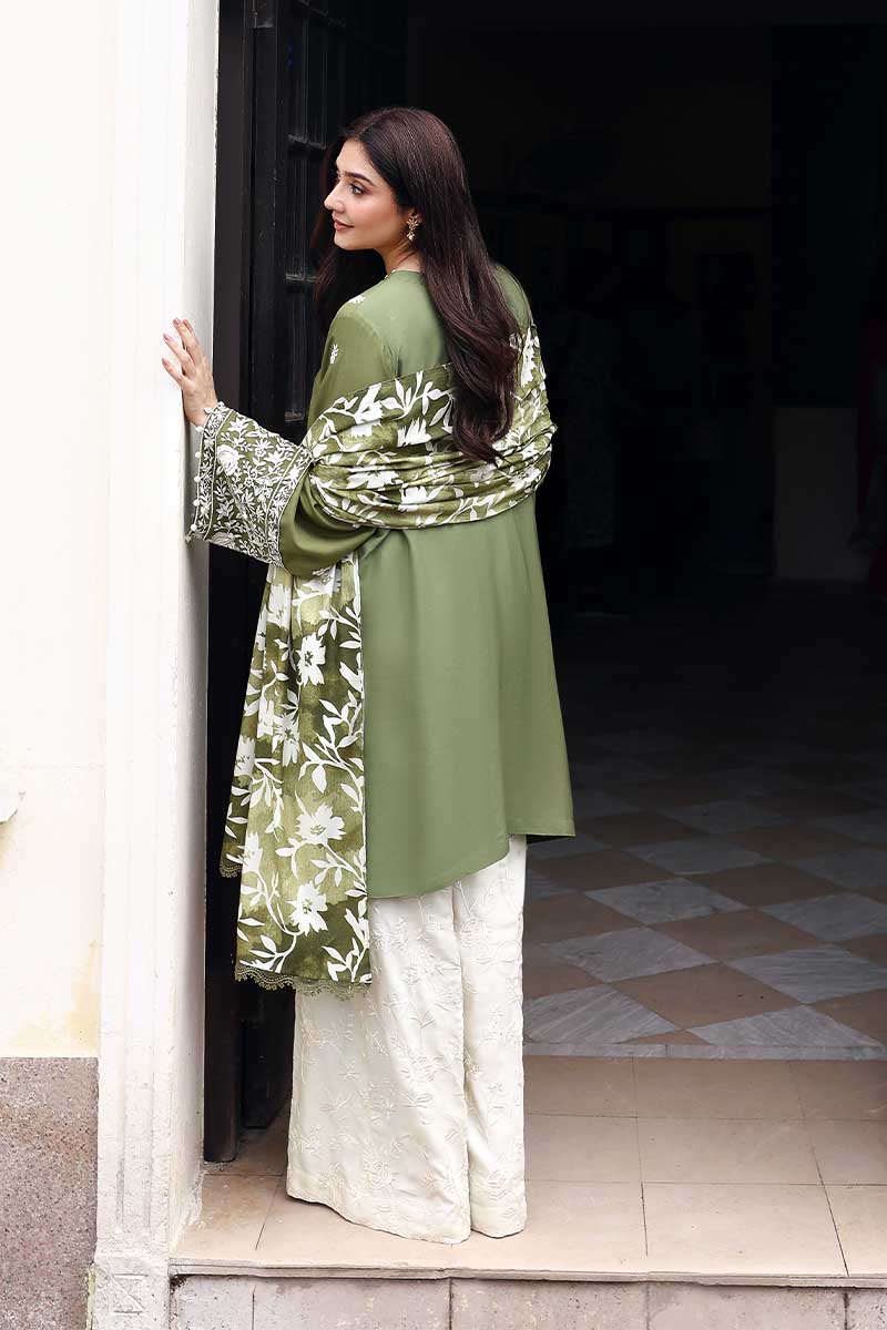 Cross Stitch Embroidered Linen Unstitched 3Pc Suit D-03 Moss Reverie