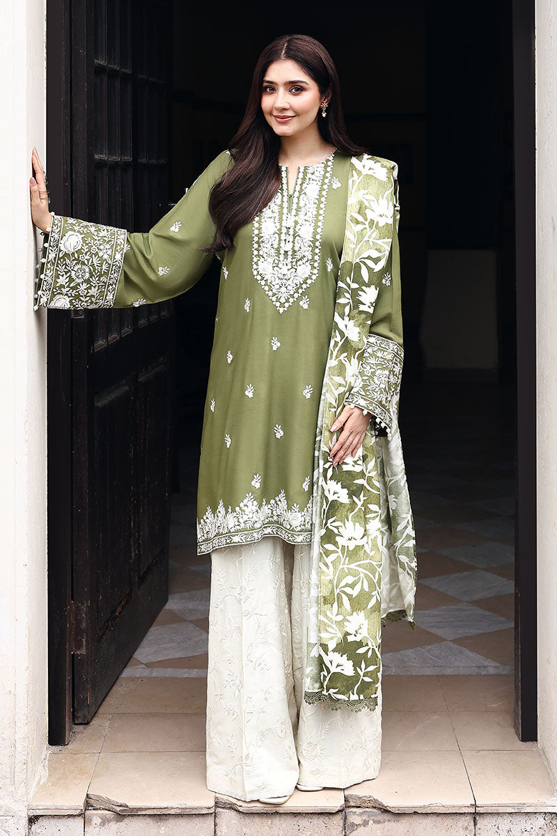 Cross Stitch Embroidered Linen Unstitched 3Pc Suit D-03 Moss Reverie