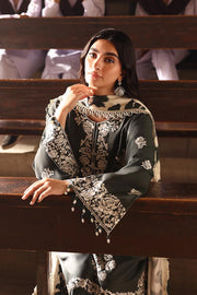 Cross Stitch Embroidered Linen Unstitched 3Pc Suit D-09 Vintage Gray