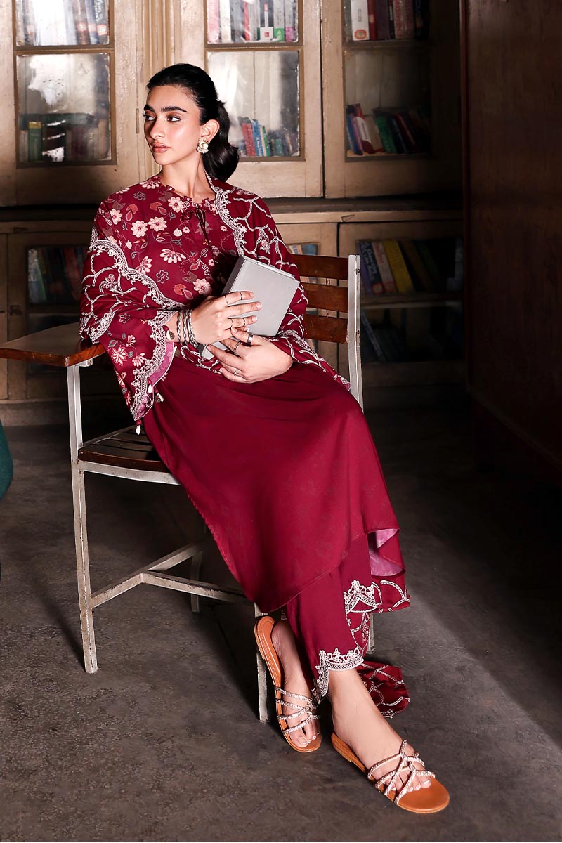 Cross Stitch Embroidered Linen Unstitched 3Pc Suit D-12 Berry Luxe
