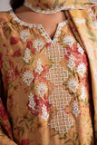 Cross Stitch Embroidered Linen Unstitched 3Pc Suit D-14 Mustard Orchid