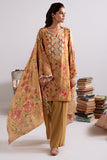 Cross Stitch Embroidered Linen Unstitched 3Pc Suit D-14 Mustard Orchid