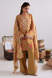 Cross Stitch Embroidered Linen Unstitched 3Pc Suit D-14 Mustard Orchid