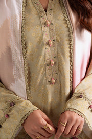 Cross Stitch Embroidered Linen Unstitched 3Pc Suit D-21 Sage Garland