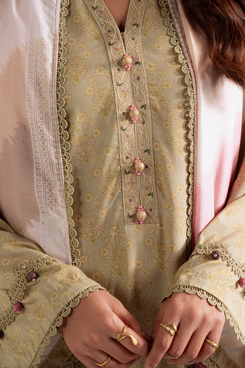 Cross Stitch Embroidered Linen Unstitched 3Pc Suit D-21 Sage Garland