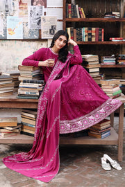 Cross Stitch Embroidered Marina Unstitched 3Pc Suit D-11 Fuchsia Thread