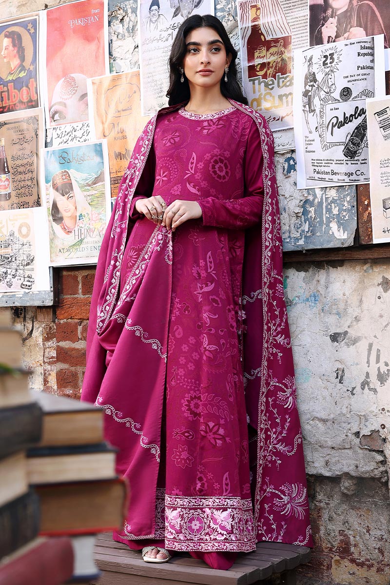 Cross Stitch Embroidered Marina Unstitched 3Pc Suit D-11 Fuchsia Thread