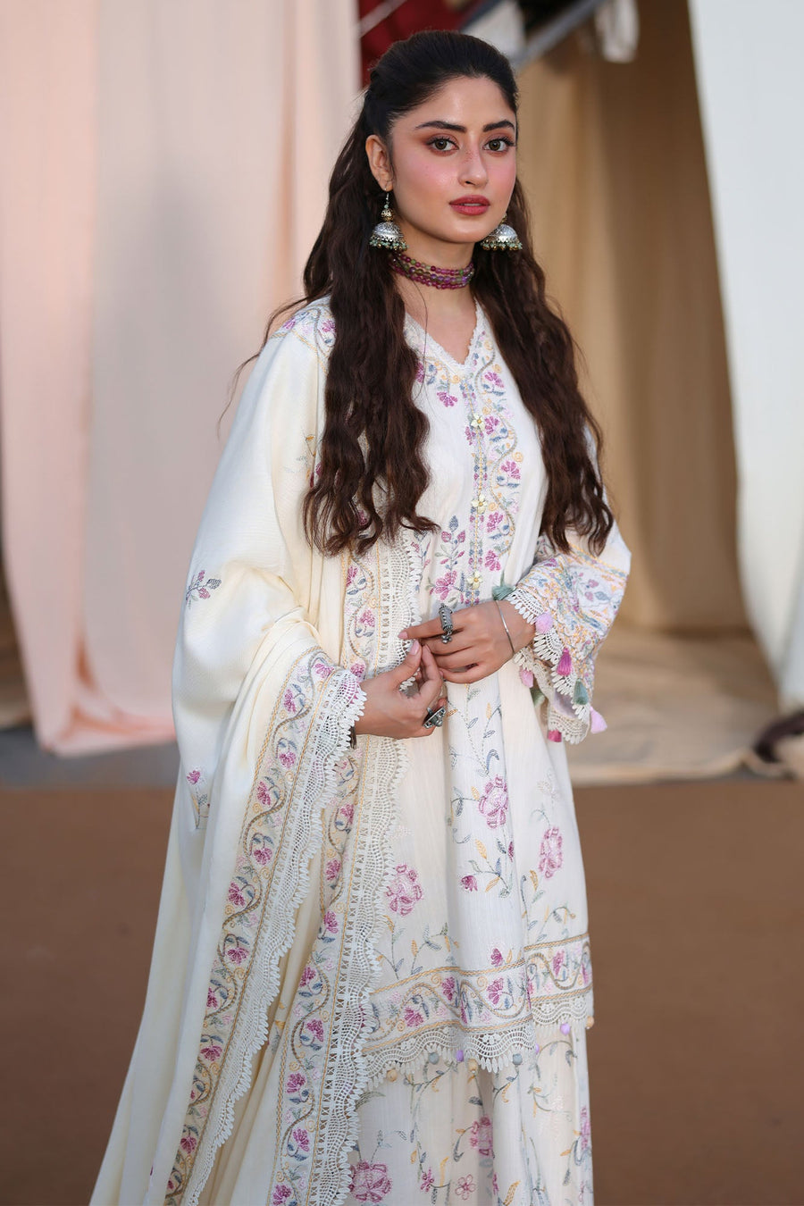 Cross Stitch Embroidered Khaddar Unstitched 3Pc Suit - ALABASTER BLOOM