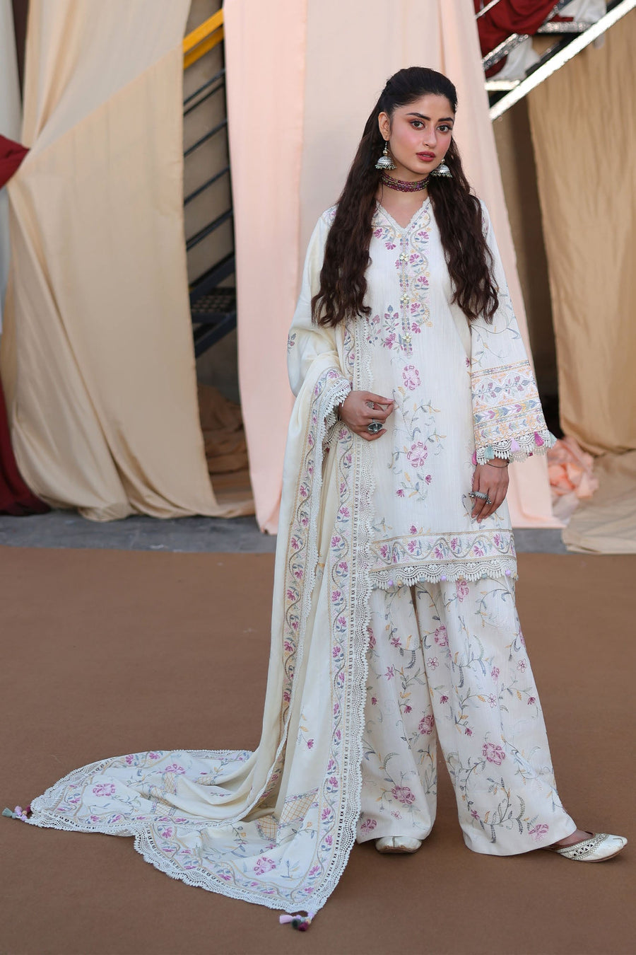 Cross Stitch Embroidered Khaddar Unstitched 3Pc Suit - ALABASTER BLOOM