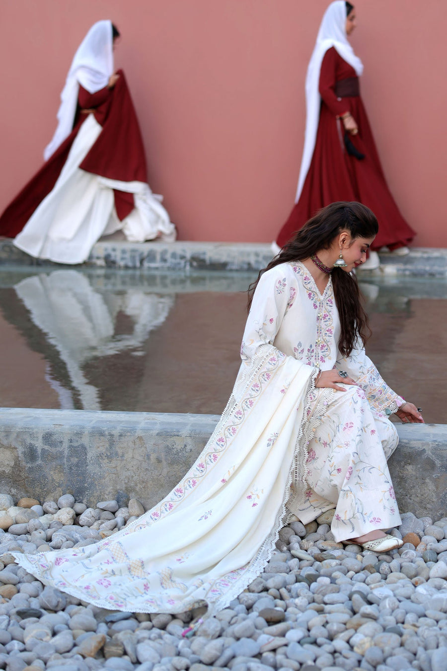 Cross Stitch Embroidered Khaddar Unstitched 3Pc Suit - ALABASTER BLOOM