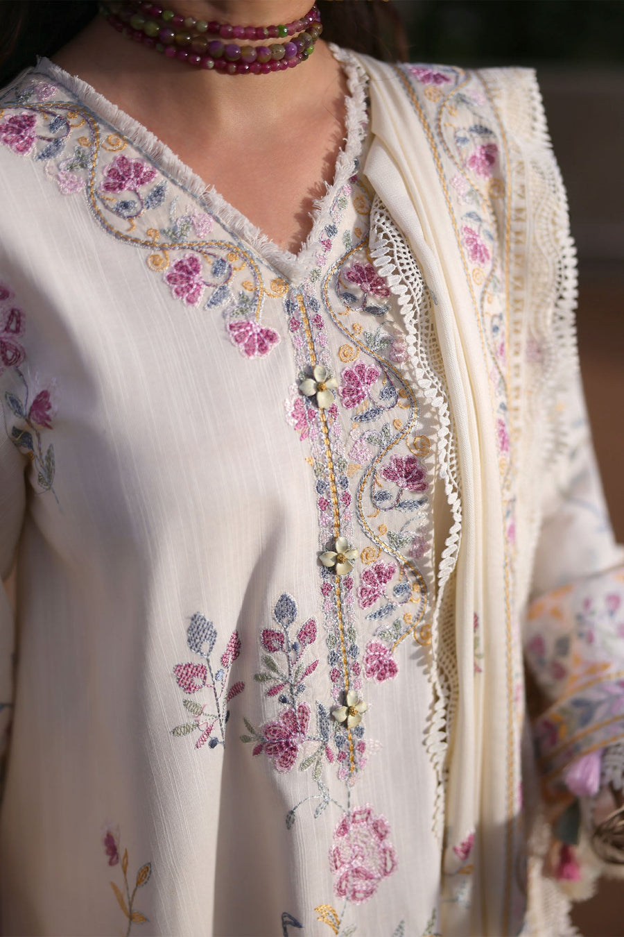 Cross Stitch Embroidered Khaddar Unstitched 3Pc Suit - ALABASTER BLOOM