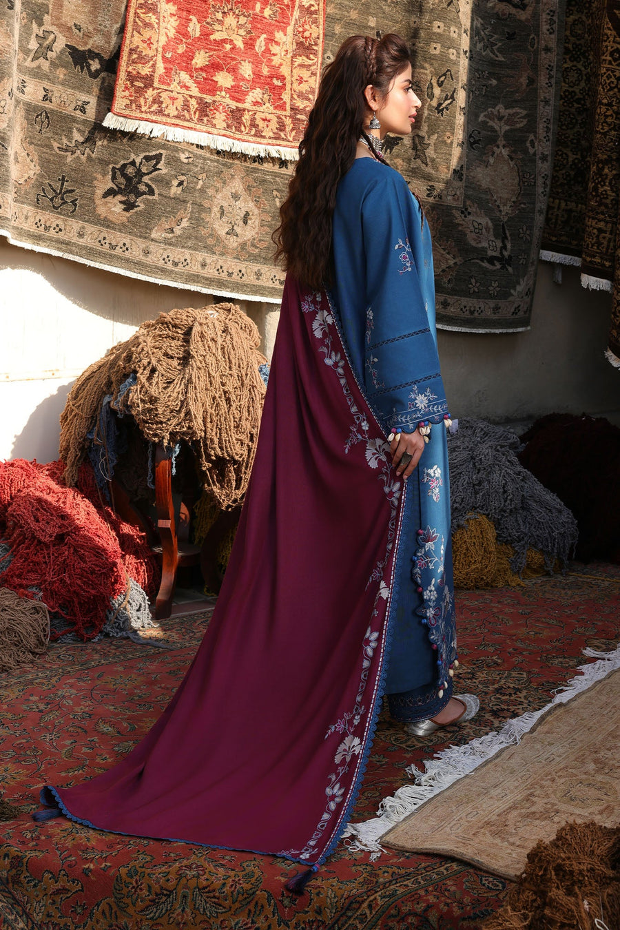Cross Stitch Embroidered Khaddar Unstitched 3Pc Suit - OCEAN REVERIE