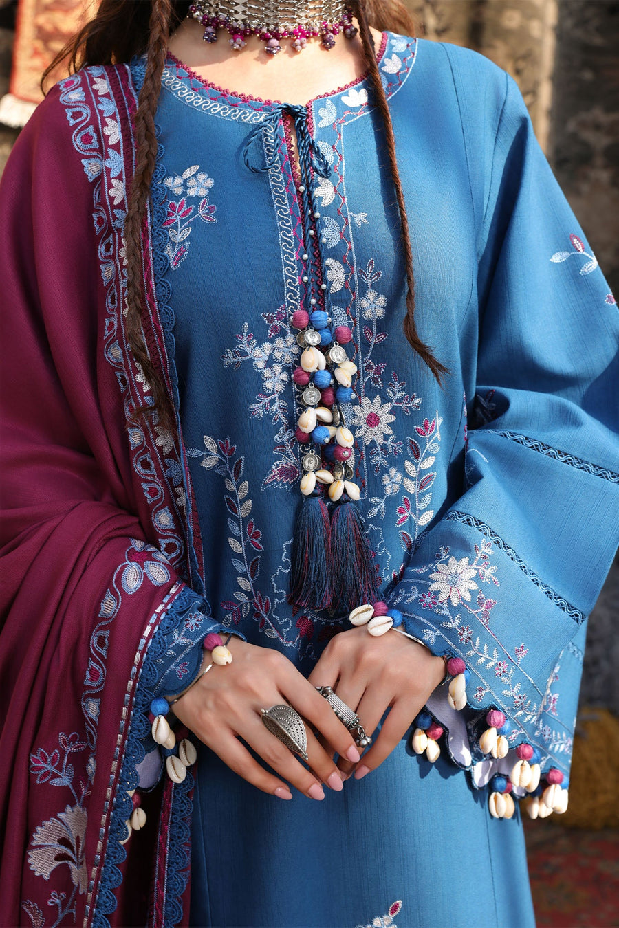 Cross Stitch Embroidered Khaddar Unstitched 3Pc Suit - OCEAN REVERIE