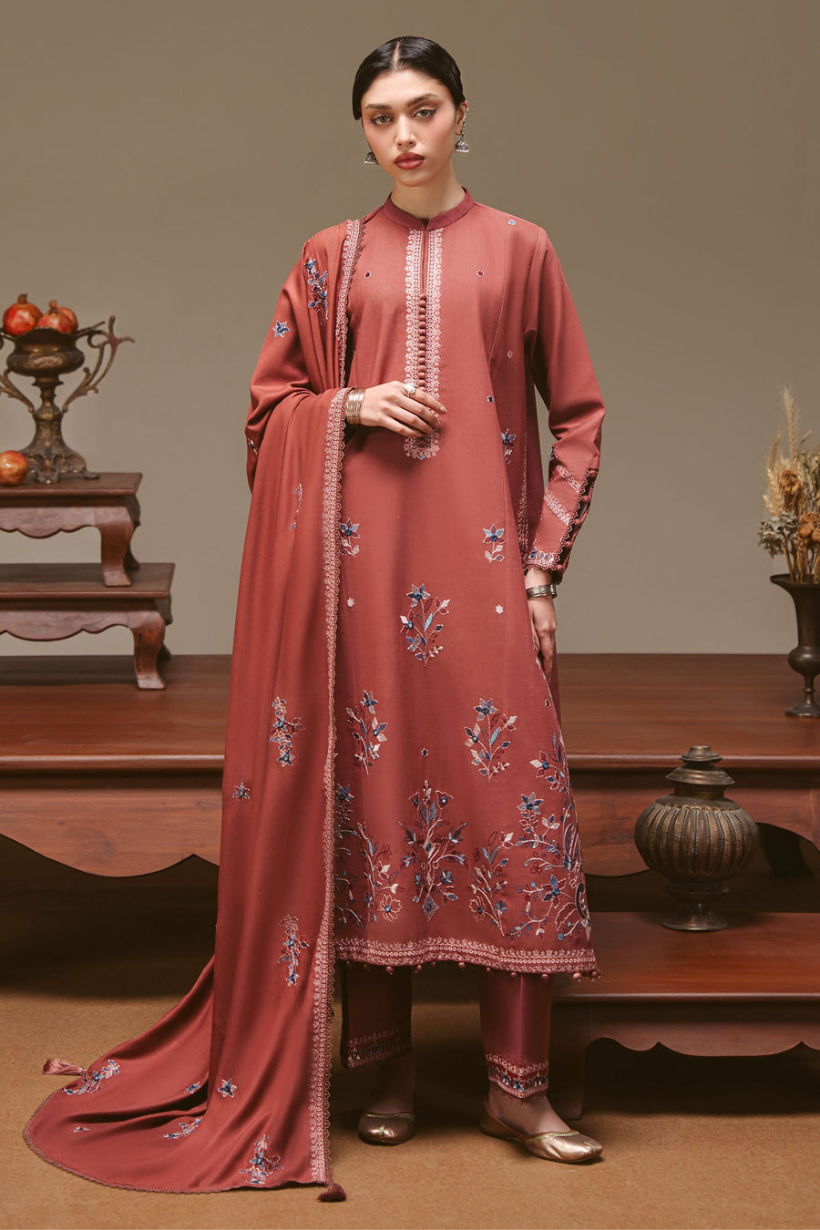 Cross Stitch Embroidered Khaddar Unstitched 3Pc Suit - AMBER TAPESTRY