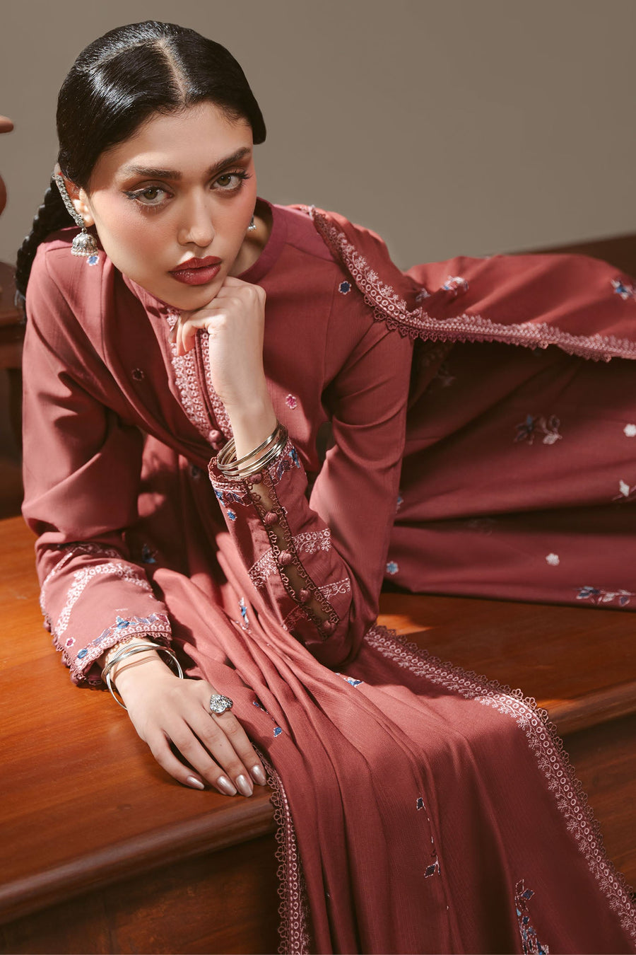 Cross Stitch Embroidered Khaddar Unstitched 3Pc Suit - AMBER TAPESTRY