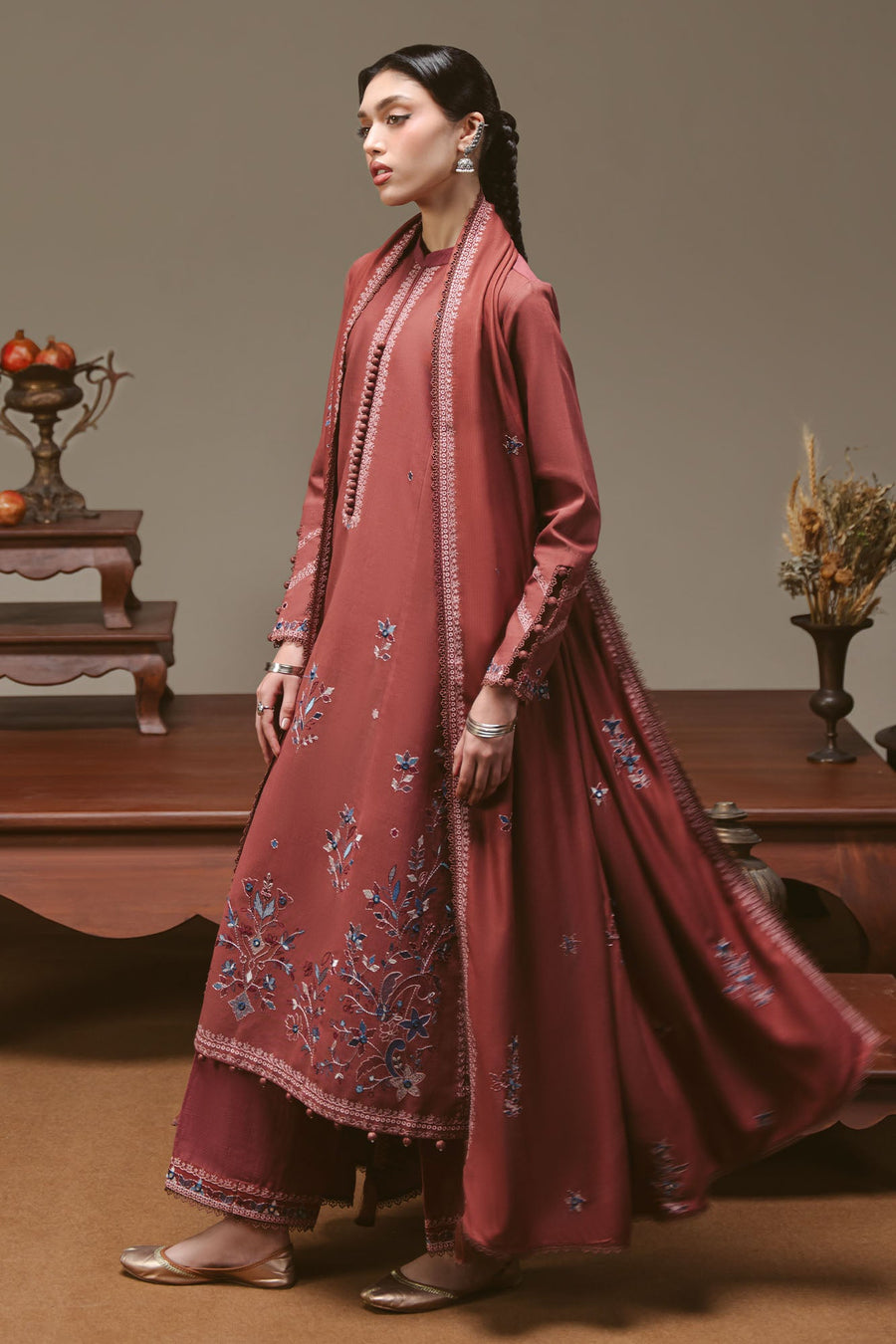 Cross Stitch Embroidered Khaddar Unstitched 3Pc Suit - AMBER TAPESTRY