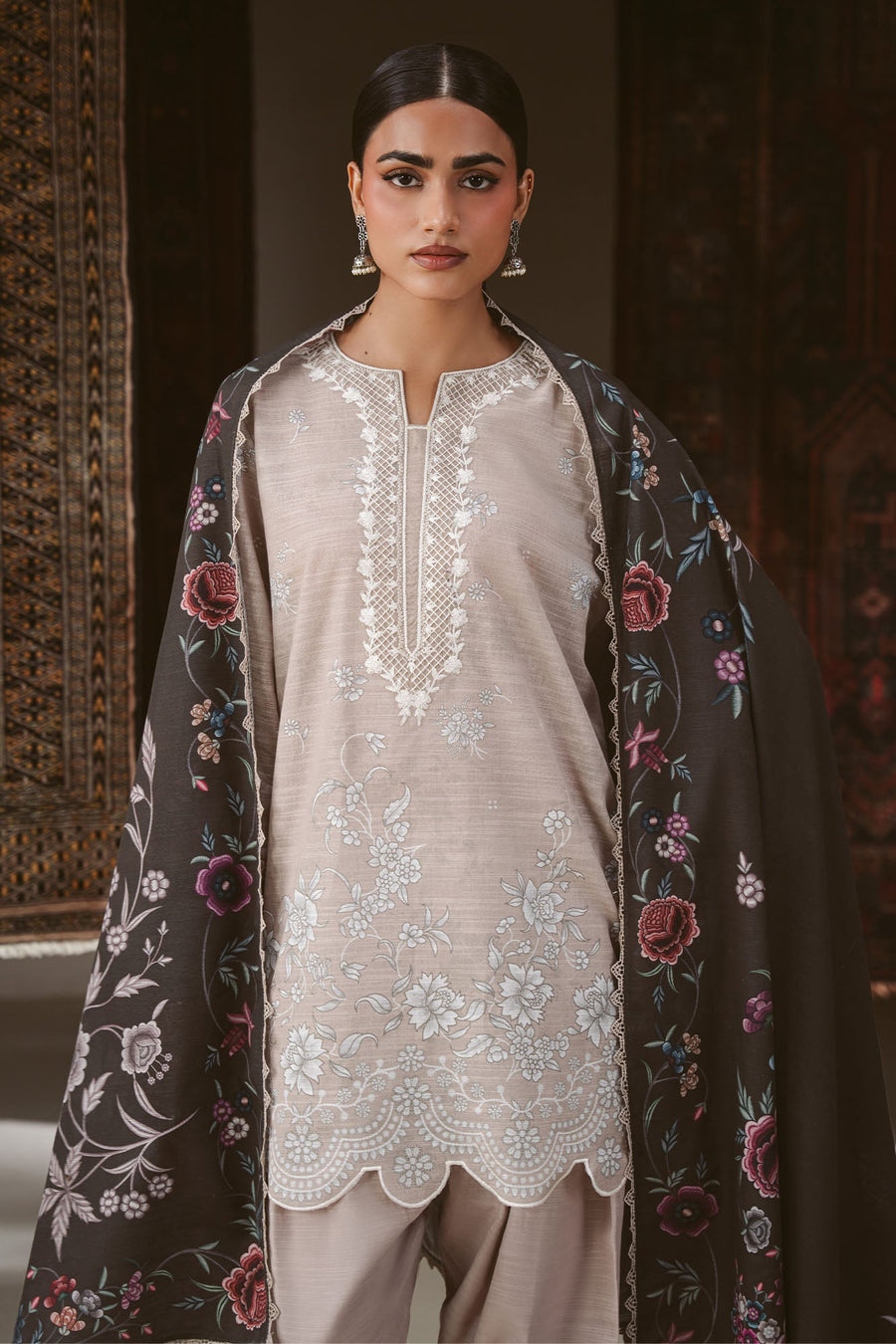 Cross Stitch Embroidered Khaddar Unstitched 3Pc Suit - PETAL HAZE