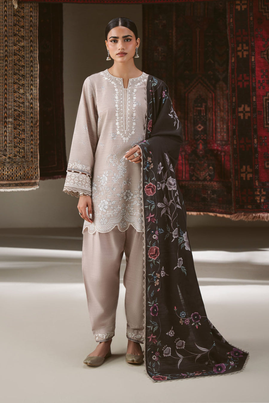 Cross Stitch Embroidered Khaddar Unstitched 3Pc Suit - PETAL HAZE