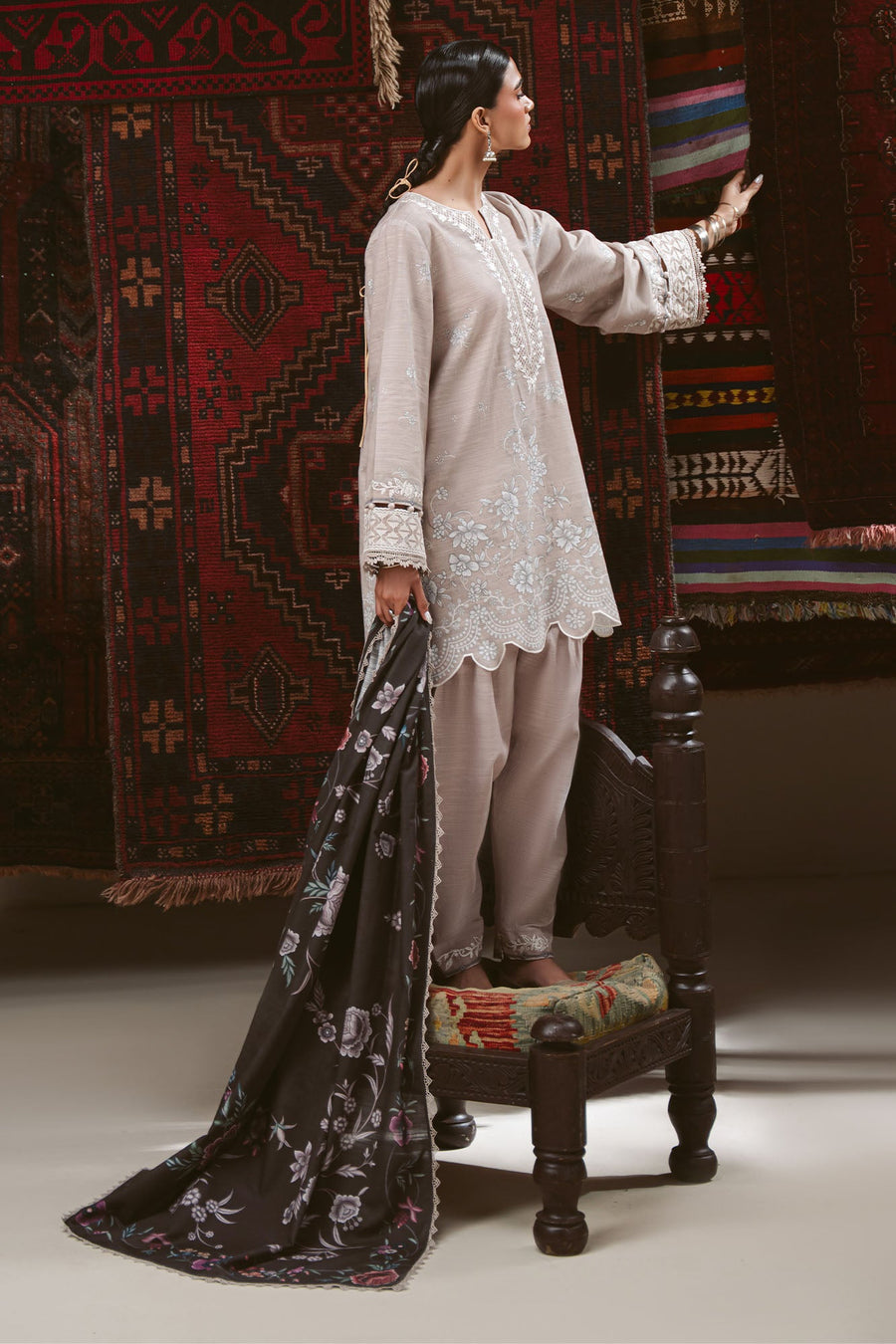 Cross Stitch Embroidered Khaddar Unstitched 3Pc Suit - PETAL HAZE