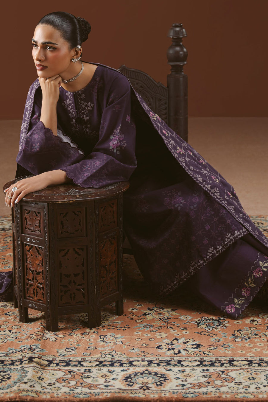 Cross Stitch Embroidered Khaddar Unstitched 3Pc Suit - PURPLE MOSAIC