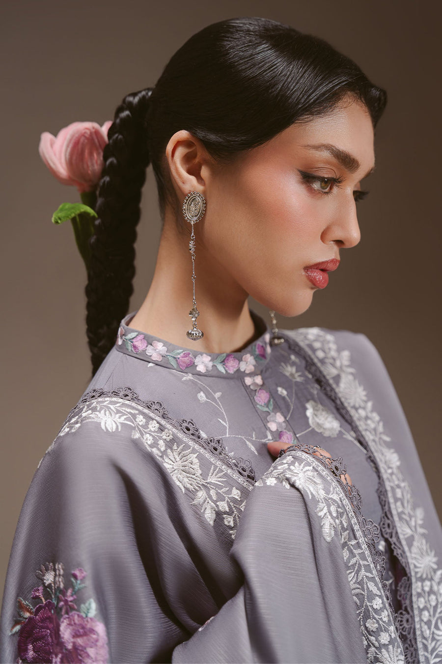 Cross Stitch Embroidered Linen Unstitched 3Pc Suit - VIOLET HAZE