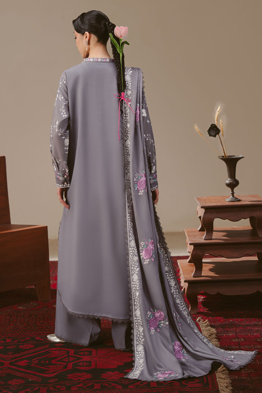 Cross Stitch Embroidered Linen Unstitched 3Pc Suit - VIOLET HAZE