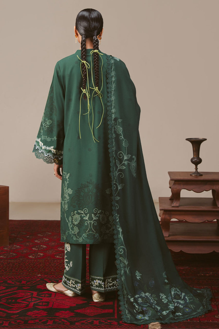 Cross Stitch Embroidered Linen Unstitched 3Pc Suit - MEADOW GREEN