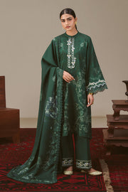 Cross Stitch Embroidered Linen Unstitched 3Pc Suit - MEADOW GREEN