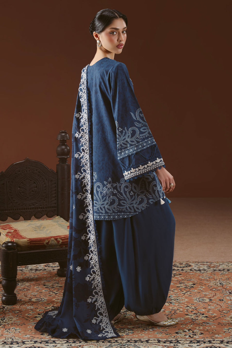 Cross Stitch Embroidered Linen Unstitched 3Pc Suit - MISTED TEAL