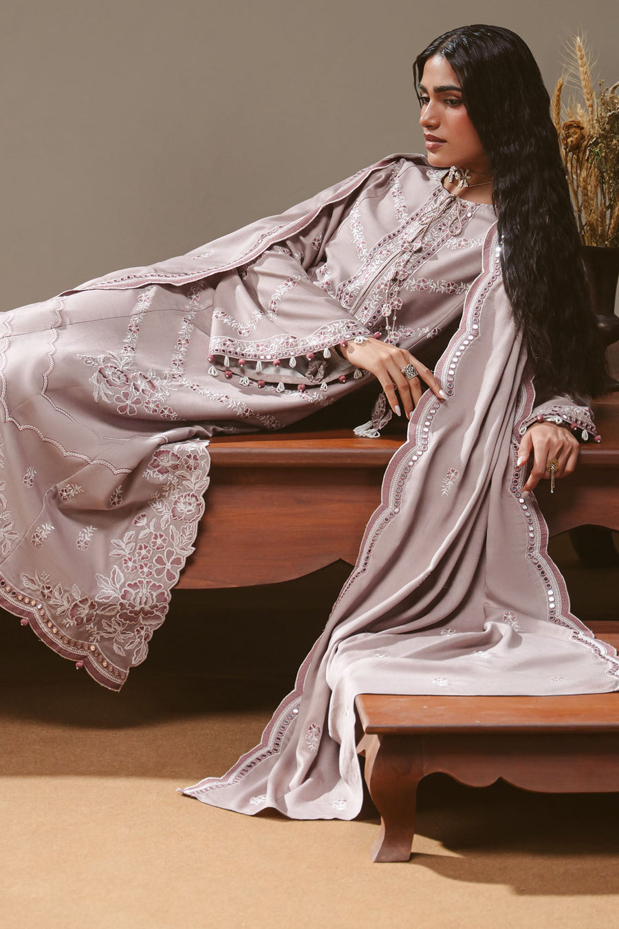 Cross Stitch Embroidered Marina Unstitched 3Pc Suit - PETAL SYMPHONY