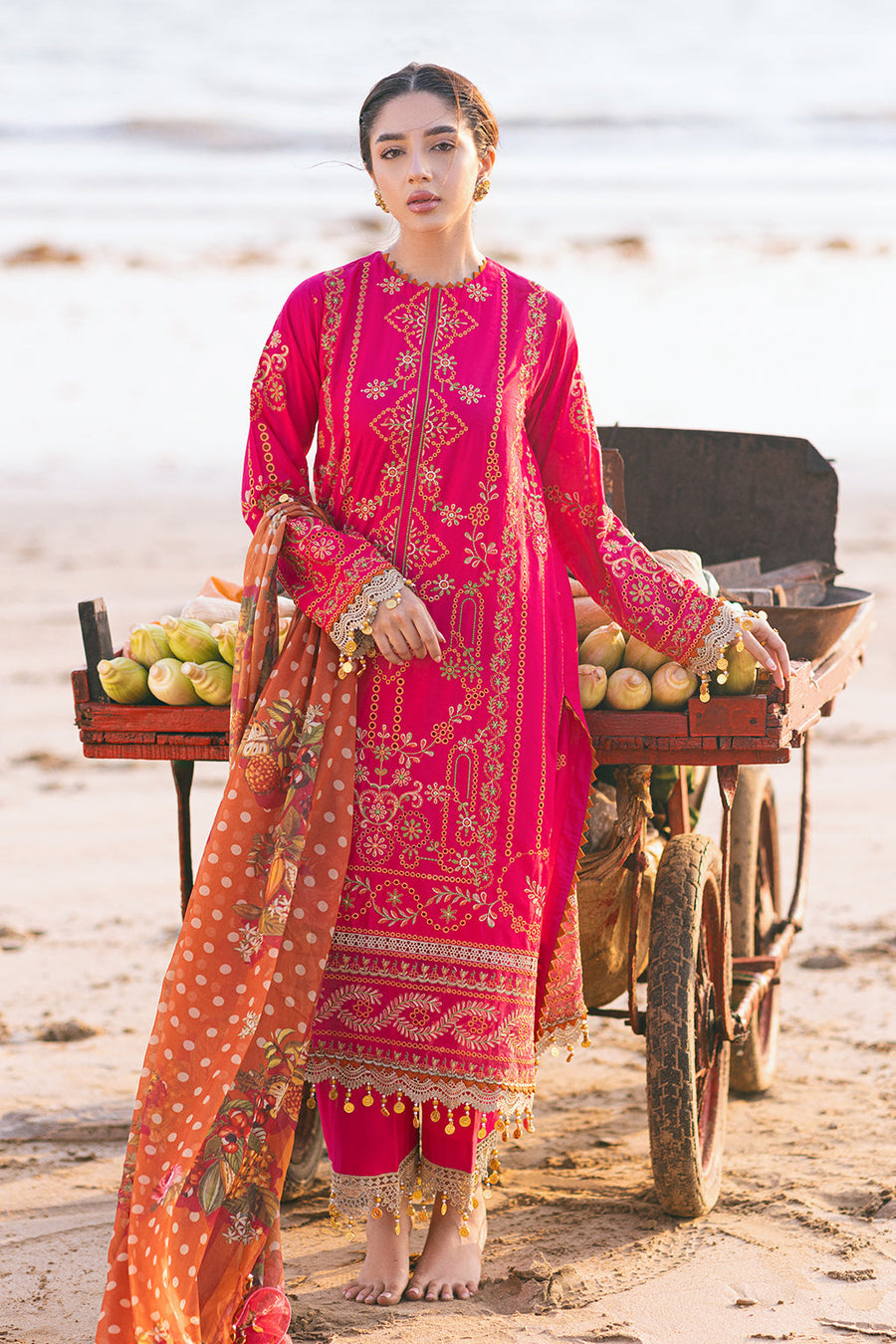 Zarposh Sagar Kinaray Embroidered Lawn Unstitched 3Pc Suit - Zinnia