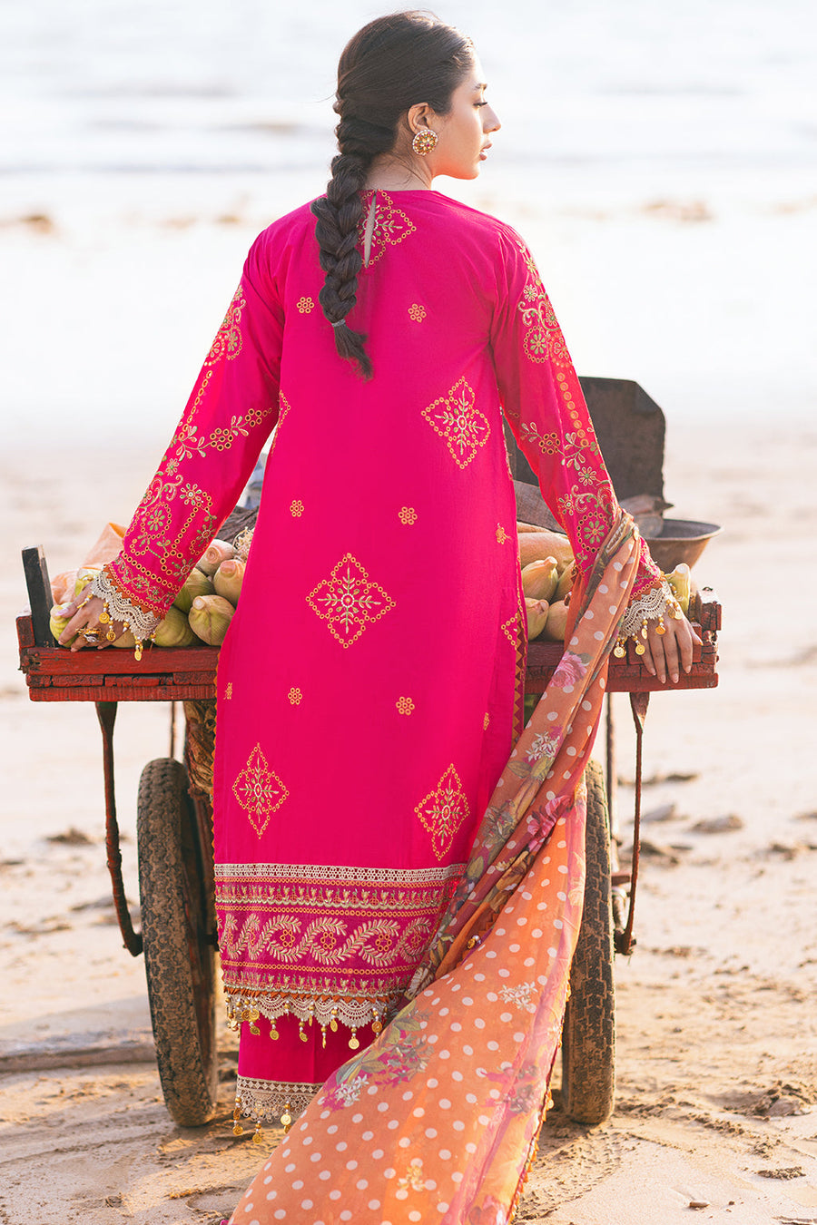 Zarposh Sagar Kinaray Embroidered Lawn Unstitched 3Pc Suit - Zinnia