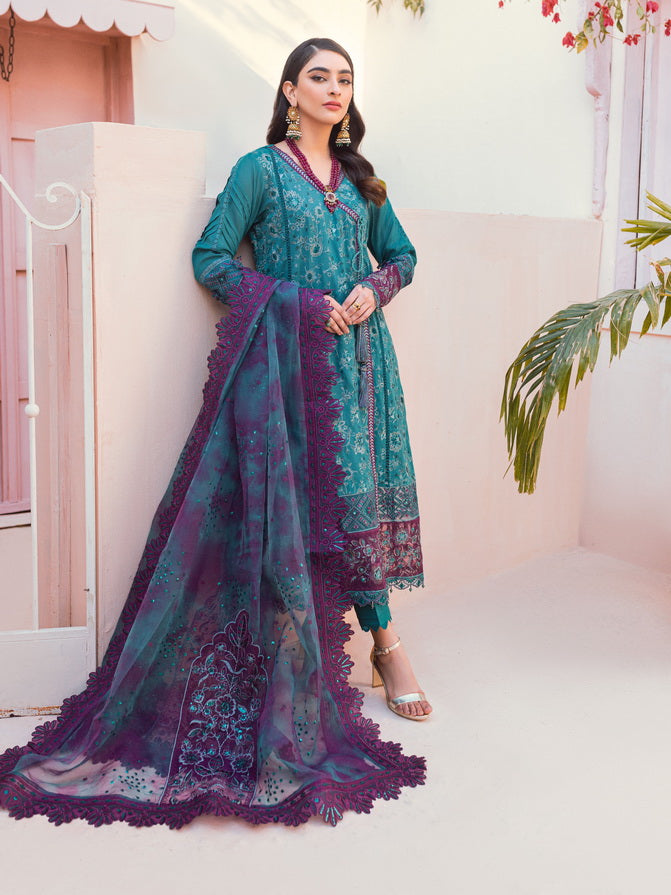 NUREH Exclusive Embroidered Swiss Lawn Unstitched 3 Piece Suit NS-81