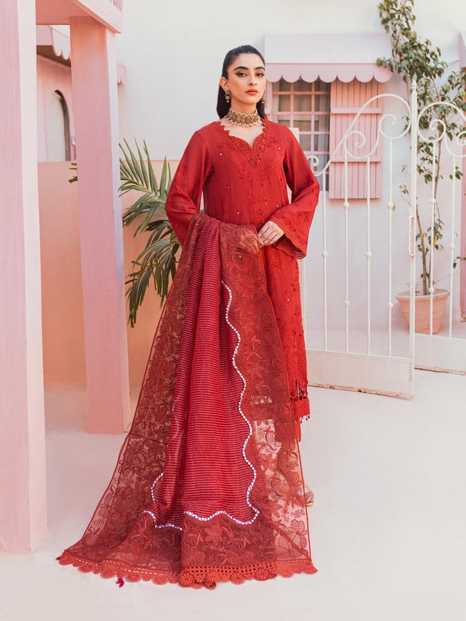 NUREH Exclusive Embroidered Swiss Lawn Unstitched 3 Piece Suit NS-83